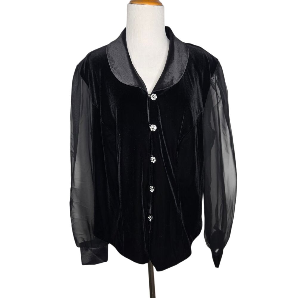 Vintage Womens Steampunk Velvet Jacket Sheer Chiffon Sleeves Goth Black 16